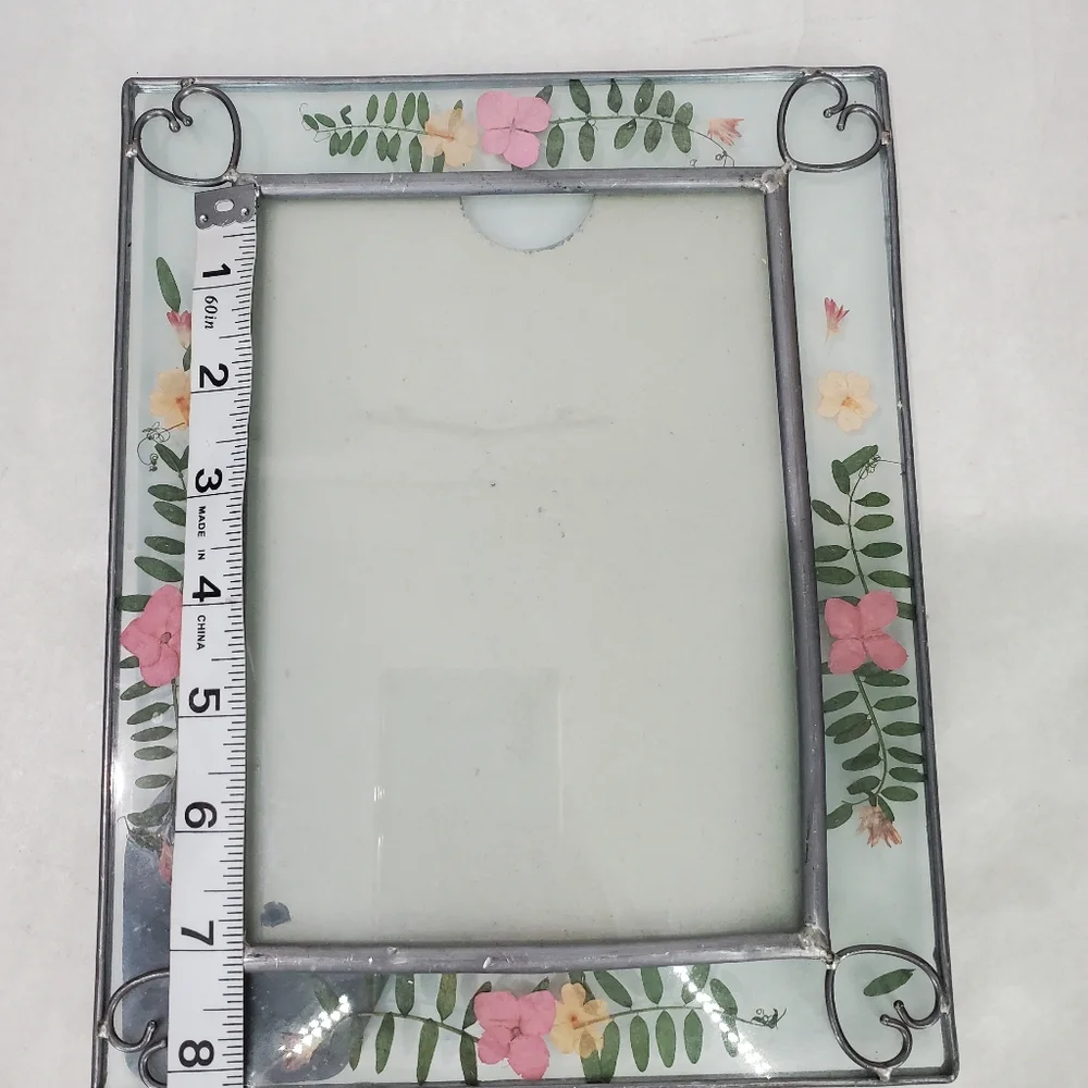 Vintage Dried Pressed Flower In Glass Photo Picture Frame Cottagecore Hearts 5x7